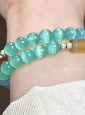 Volcano原创猫眼石彩虹手链女