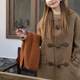 牛角扣连帽双面羊绒大衣女中长款2025秋冬新款宽松格子羊毛外套