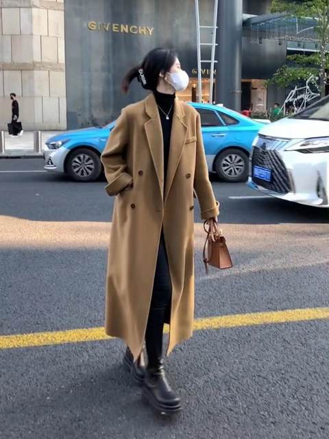 双面羊绒大衣2025年新款女冬季中长款高端双排扣宽松廓形毛呢外套