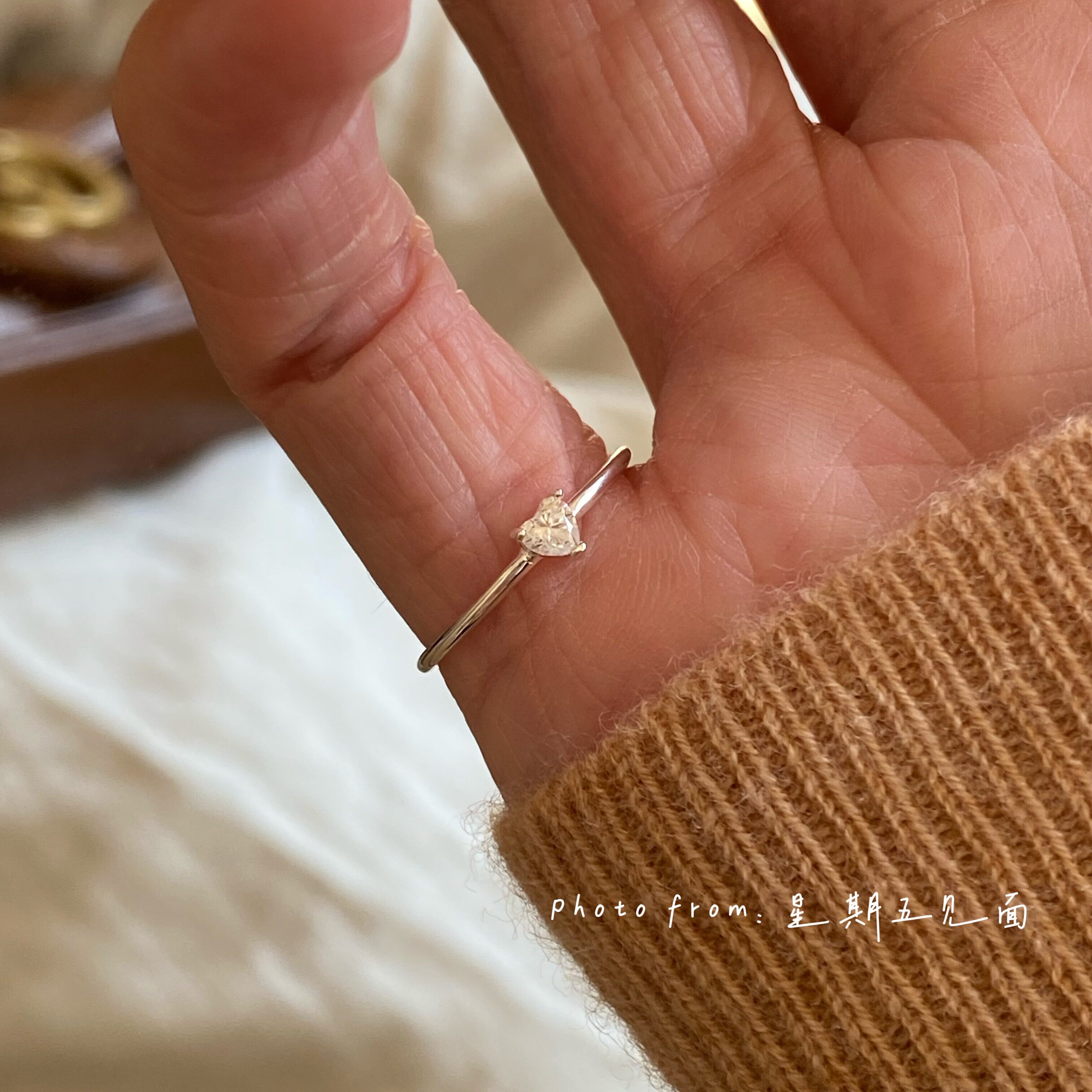 Original design love moissanite ultra-fine silver tail ring