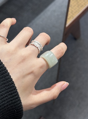 天然和田玉晴水马鞍戒14.5码