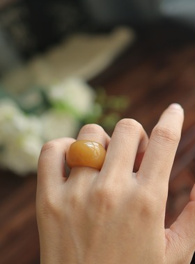 天然和田玉糖玉馒头戒17码