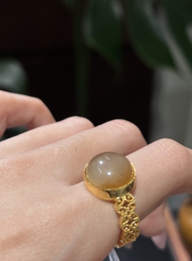 天然和田玉糖白+S925银戒指