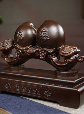 实木福寿双全葫芦摆件