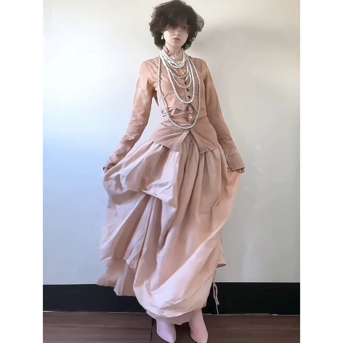 第二次心跳·非遗植物染·原创粉色扎染衬衫长袖上衣蓬蓬裙裙套装,淘宝优惠券,粉丝福利购,淘宝优惠卷