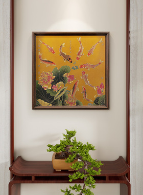 招财荷花锦鲤入户门玄关装饰画