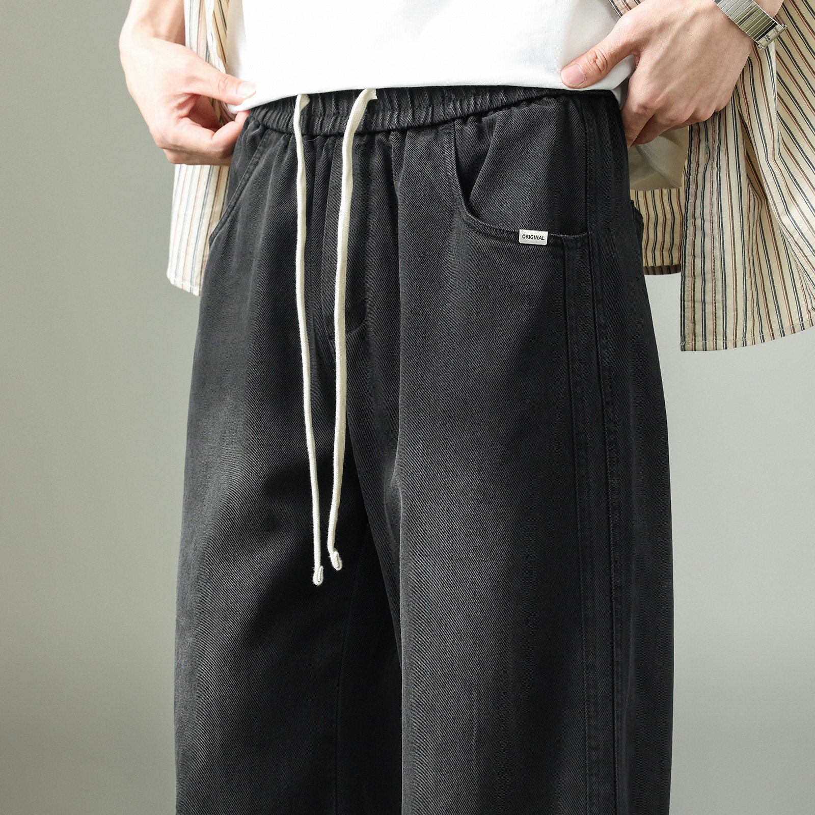 日系复古莱赛尔加绒牛仔裤男宽松高街潮牌水洗直筒裤冬季休闲长裤,淘宝优惠券,粉丝福利购,淘宝优惠卷