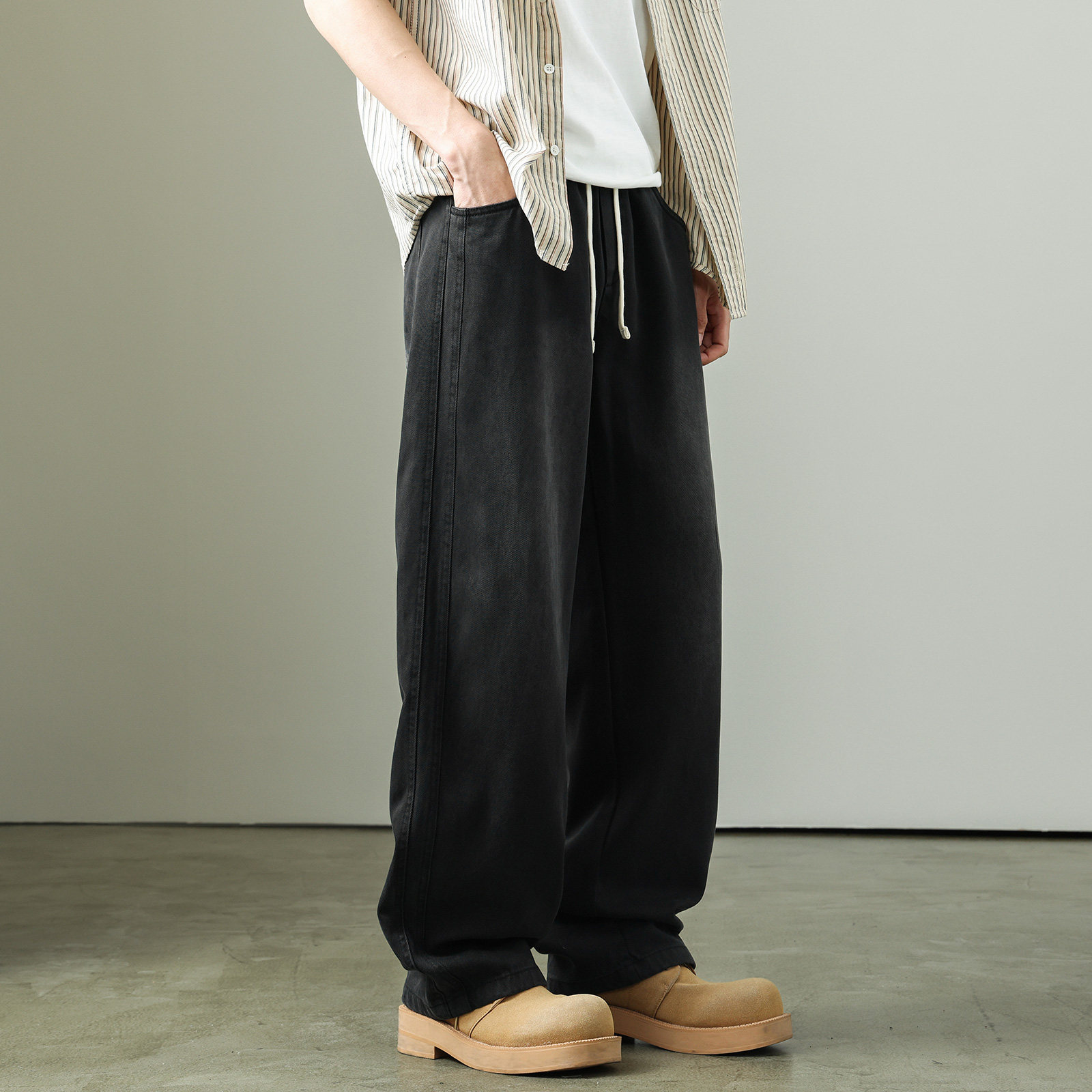 日系复古莱赛尔加绒牛仔裤男宽松高街潮牌水洗直筒裤冬季休闲长裤,淘宝优惠券,粉丝福利购,淘宝优惠卷