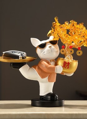 发财树招财狗开业客厅高级感店铺装饰入户门玄关钥匙收纳摆件礼品