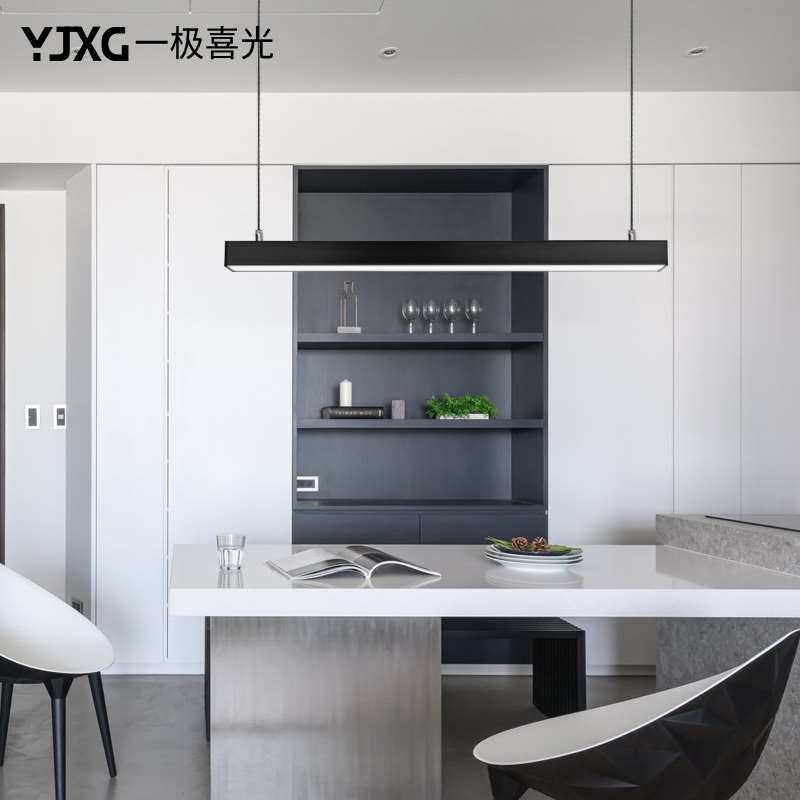 led长条灯长方形现代简约餐厅吊灯商用创意吧台办公室吊线灯黑色_虎窝淘