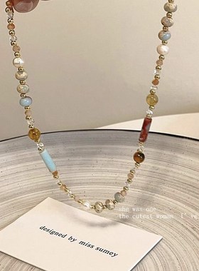 彩色民族风多巴胺l琉璃串珠项链女新中式复古高级感气质锁骨颈链