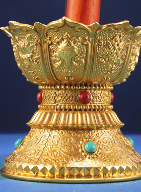 纯铜手摇转筒桶底座莲花底座莲台黄铜转筒底座莲花座子孔径3.7cm