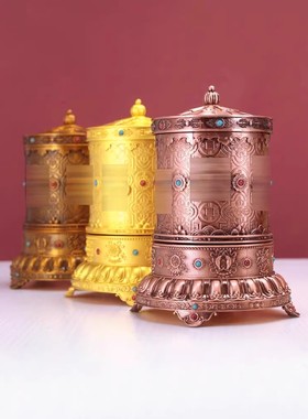 藏族转经简合金唐多括罗新品家居中式电动转金筒轮转轮饰品摆件