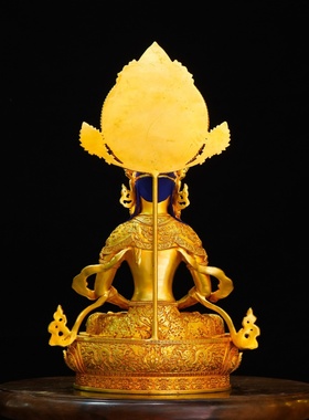 藏传纯铜十寸飘带佛光浮雕长寿佛像精品仿古鎏金铜像家用客厅摆件