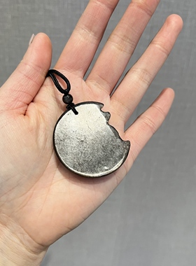 收藏级黑曜石月亮狐吊坠银眼招财九尾狐八方来财项链大挂件吊牌