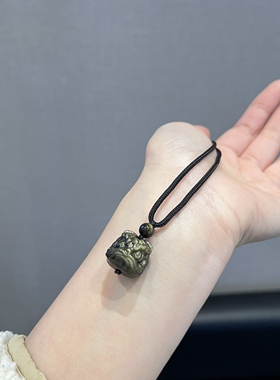 黑曜石醒狮吊坠金银曜石收藏级招财挂件好运天然吸金纳福项链