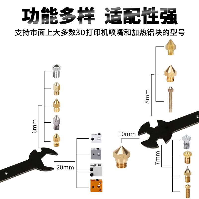 3D打印机配件CNC雕刻机五合一扳手 适用于多种喷嘴加热块调节使用 - 图0