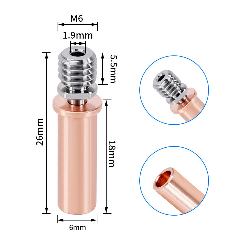 3D打印机配件CR6SE Mega V5钛合金红铜喉管耐高温高强度隔热管-图2