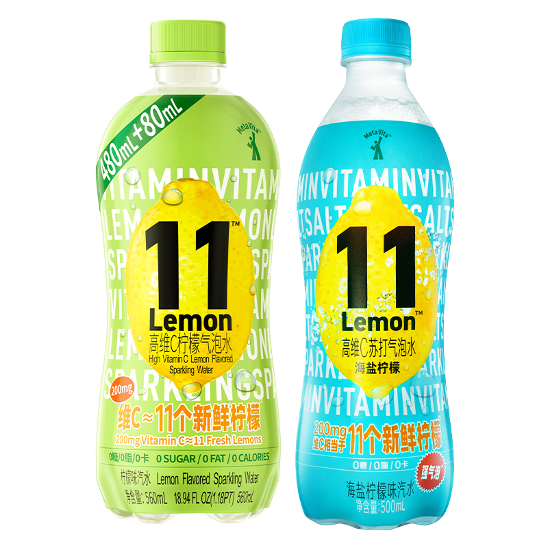 Lemon11高维C气泡柠檬水无糖0糖维生素苏打水柠檬饮料500ml*6_麦多维多旗舰店_咖啡/麦片/冲饮