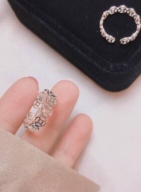 足银925纯银招财铜钱戒指开口时尚转运新款轻奢银饰食指无名指