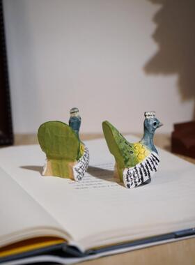 “孔雀开屏”手工木雕小摆件可爱迷你解压工位电脑办公书桌面礼物