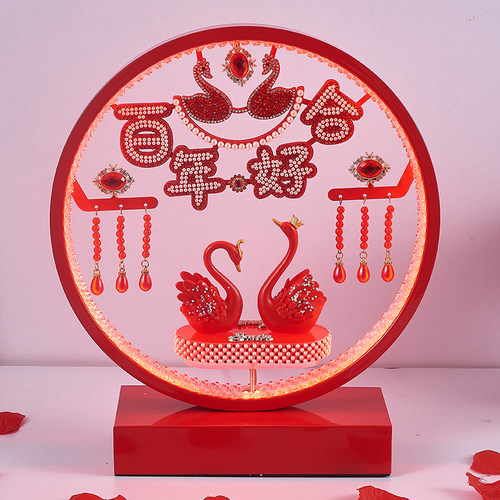 2025新款婚庆结婚长明灯新婚台灯婚房床头灯陪嫁喜灯红色旋转一对 - 图3