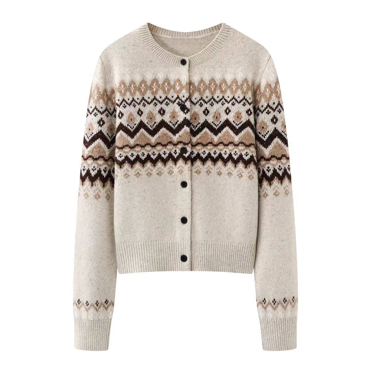 DN高端定制2025冬季新品圆领纽扣毛衣外套复古提花针织开衫女,淘宝优惠券,粉丝福利购,淘宝优惠卷