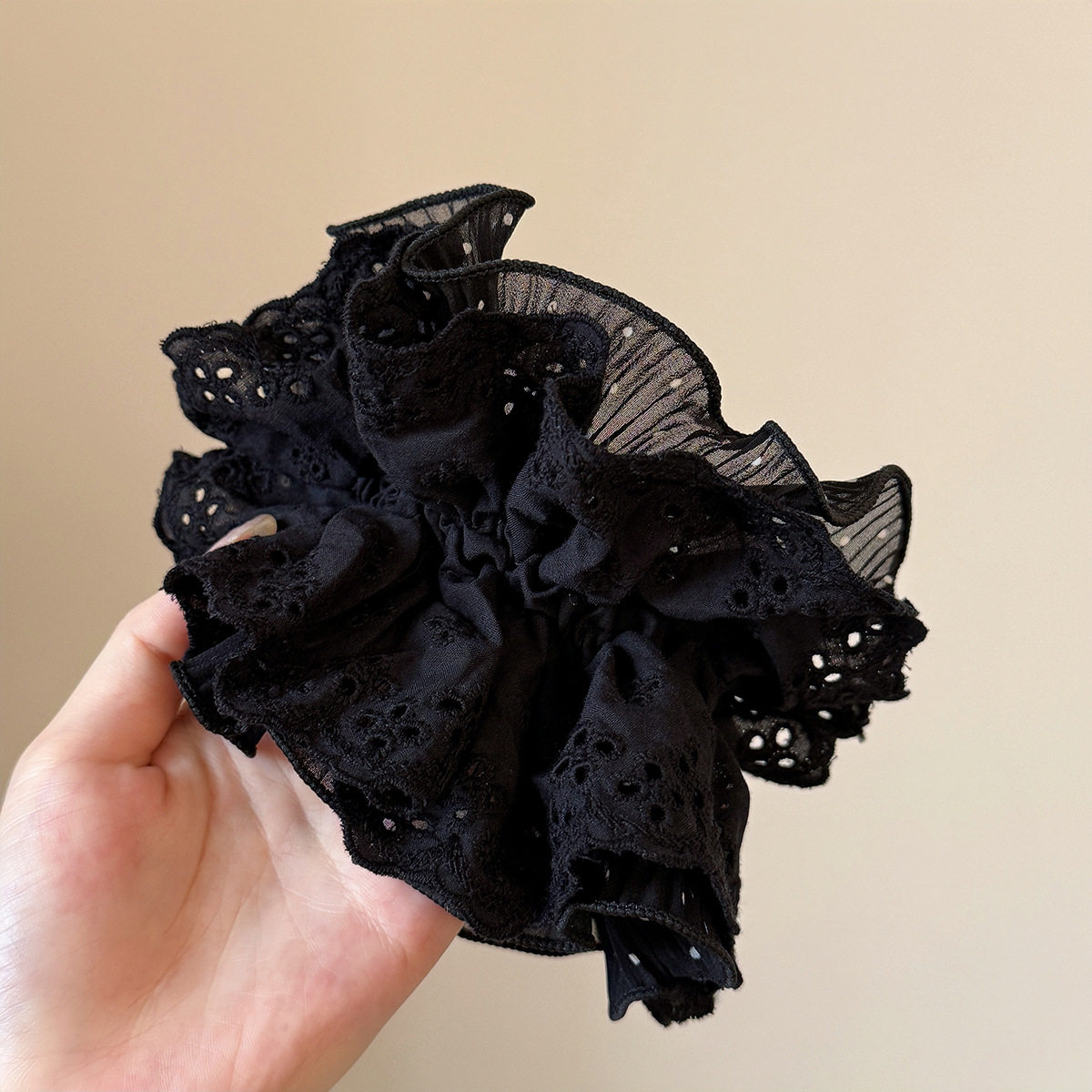 四层网纱蕾丝褶皱大肠发圈黑白波点慵懒风发饰简约百搭出行发绳女,淘宝优惠券,粉丝福利购,淘宝优惠卷