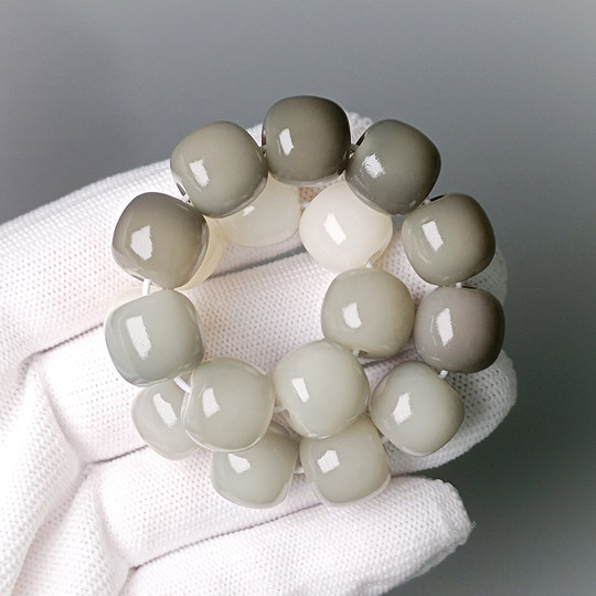 Градиентный белый нефритовый браслет с корнем Бодхи, обертывающий палец, бусины из Джохора