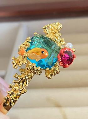 法国珐琅ln海洋系列金鱼蓝宝石手镯