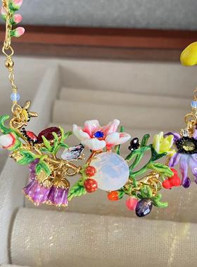 法国珐琅 漫步凡尔赛花朵大项链甜美法式轻奢气质高级锁骨铃兰