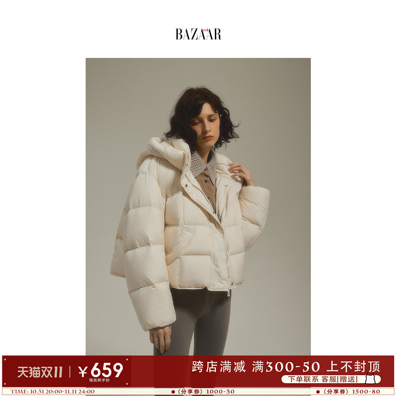 BAZAAR RED时尚芭莎红 立领连帽羽绒服女设计感冬季新款面包服