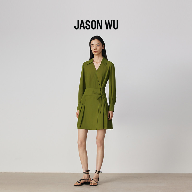 【刘亦菲同款】JASON WU25秋季新款气质百褶衬衫系带连衣裙雪纺裙,淘宝优惠券,粉丝福利购,淘宝优惠卷