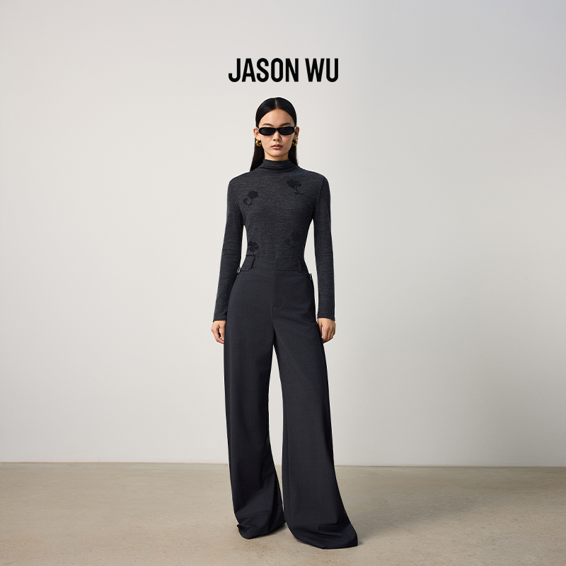 【绵羊毛】JASON WU2025秋季新款高档立体花卉简约优雅打底针织衫 - 图0