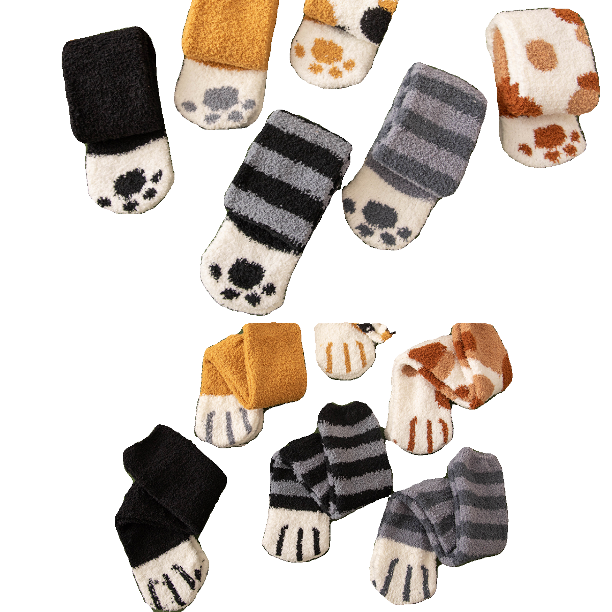 珊瑚绒猫爪袜子女秋冬季小腿袜加绒加厚保暖家居睡眠地板长筒袜,淘宝优惠券,粉丝福利购,淘宝优惠卷