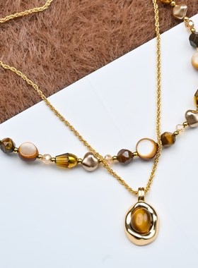 虎眼石毛衣项链女2025新款高级感轻奢小众配饰美拉德百搭毛衣链