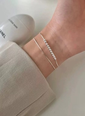 双层叠戴圆珠手链204新款爆款蛇骨链999纯银高级设计感送女友礼物