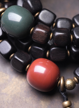 方形黑檀木珠子民族风手串男 个性饰品文艺创意复古多圈把玩手链