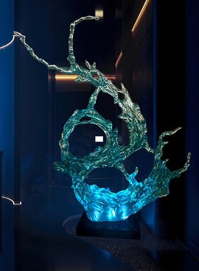 酒店大堂轻奢高档透明树脂浪花落地雕塑客厅电视柜艺术软装饰摆件