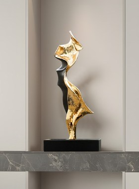 抽象入户玄关竖高摆件轻奢高档客厅细长雕塑售楼部酒店艺术装饰品