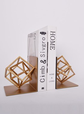 现代金属书档桌面摆设欧式轻奢样板房软装书房装饰品摆件美式书靠