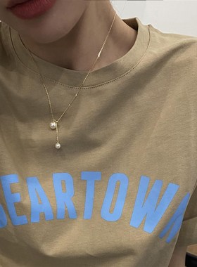 韩国金色珍珠颈链可调节小吊坠项链锁骨链2021年新款女夏设计感