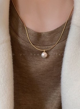 轻奢法式珍珠吊坠项链女秋冬小众高级感毛衣炼气质百搭锁骨链配饰