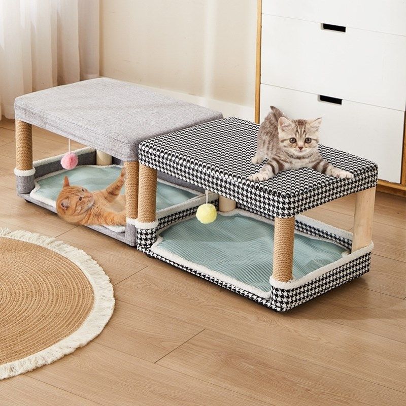 四季通用实木猫窝凳子一窝两用人猫共用封闭多猫咪用品小幼猫房屋,淘宝优惠券,粉丝福利购,淘宝优惠卷