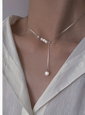 饰悟银饰流苏珍珠项链女小众设计感纯银轻奢锁骨链颈链银项链女夏