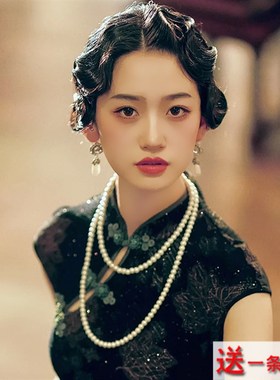 搭配旗袍珍珠项炼女士双层复古多层颈炼装饰品长版锁骨毛衣炼1155
