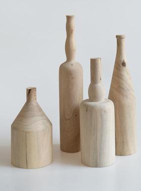 象有形/莫兰迪瓶子手工雕刻款 北欧ins风原木花瓶桌面艺术品摆件