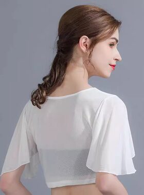 2025春夏季新款女士超薄透视冰丝网纱圆领半截蝙飞飞短袖罩衫上衣