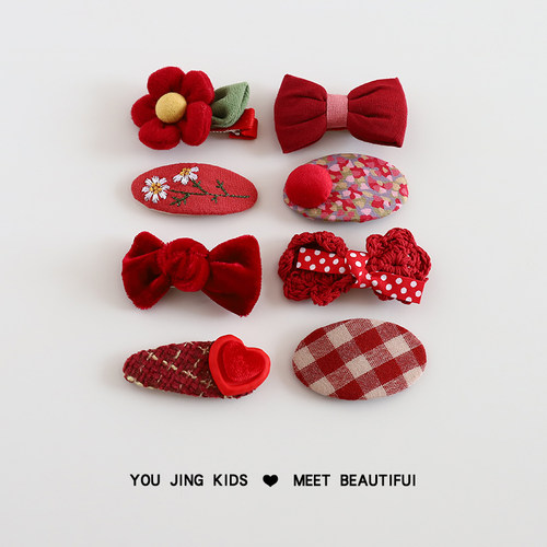 红色丝绒蝴蝶结发夹儿童新年大红女孩发卡刘海夹女童BB夹宝宝头饰 - 图0