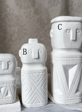 石膏远古风格雕塑摆件几何艺术仿石像装饰人像家居装饰桌面摆设